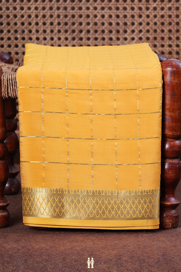 Mysore Silk Saree In Mustard Yellow With Checks Design