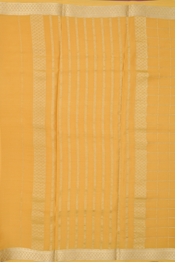 Mysore Silk Saree In Mustard Yellow With Checks Design