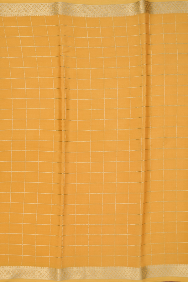 Mysore Silk Saree In Mustard Yellow With Checks Design