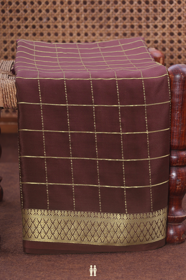 Mysore Silk Saree In Coffee Brown With Checks Design