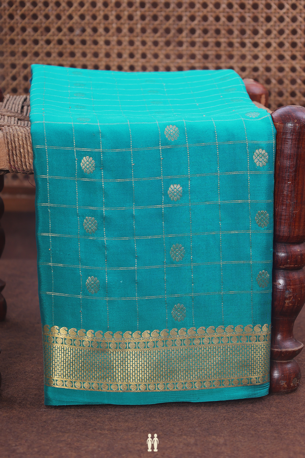 Mysore Silk Saree In Teal Blue With Checks Design