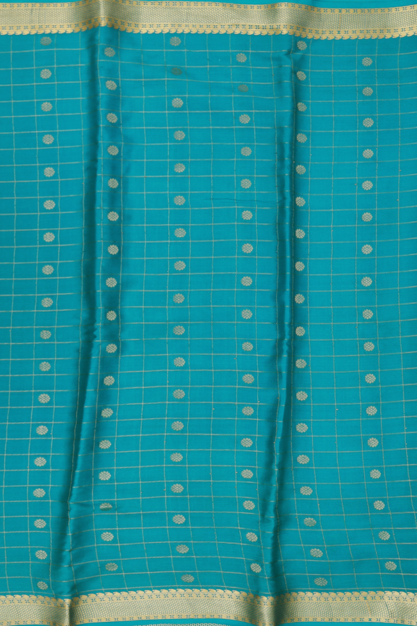 Mysore Silk Saree In Teal Blue With Checks Design