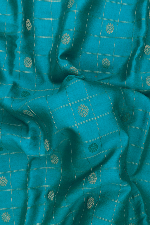 Mysore Silk Saree In Teal Blue With Checks Design