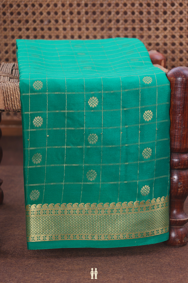 Mysore Silk Saree In Peacock Green With Checks Design
