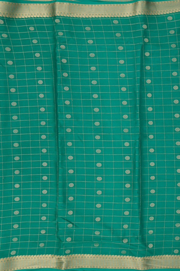 Mysore Silk Saree In Peacock Green With Checks Design