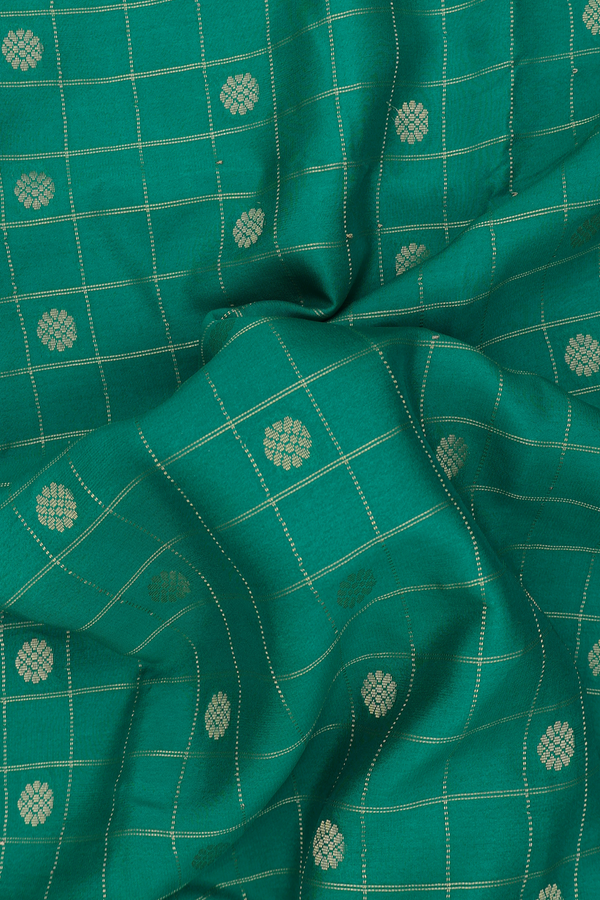 Mysore Silk Saree In Peacock Green With Checks Design