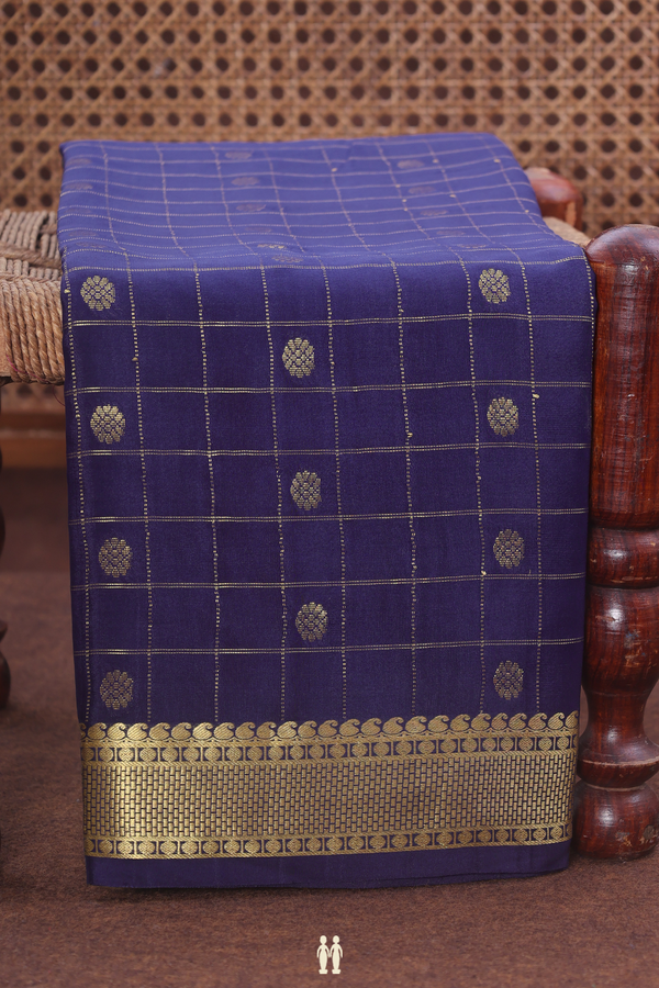Mysore Silk Saree In Navy Blue With Checks Design