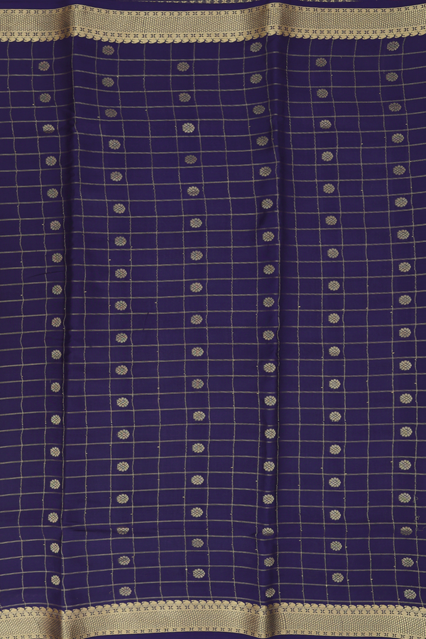 Mysore Silk Saree In Navy Blue With Checks Design