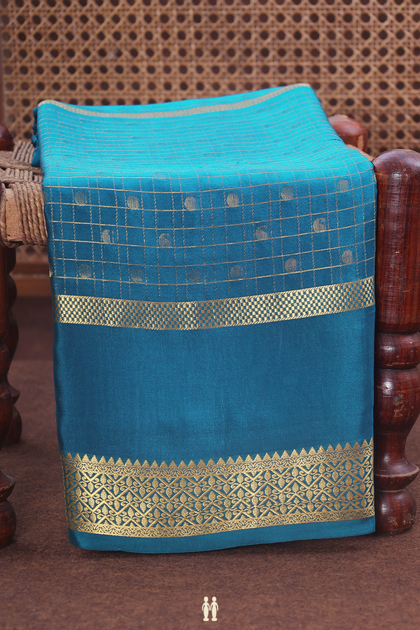 Mysore Silk Saree In Teal Blue With Checks Design