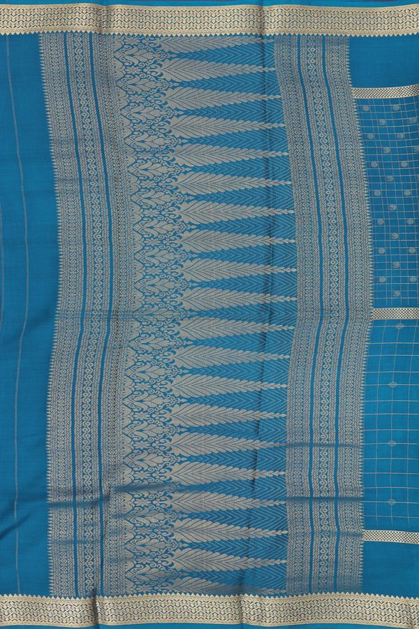 Mysore Silk Saree In Teal Blue With Checks Design