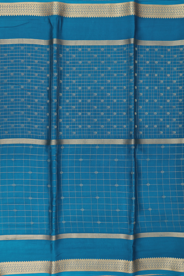 Mysore Silk Saree In Teal Blue With Checks Design