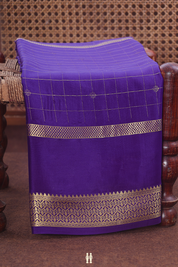 Mysore Silk Saree In Royal Purple With Checks Design