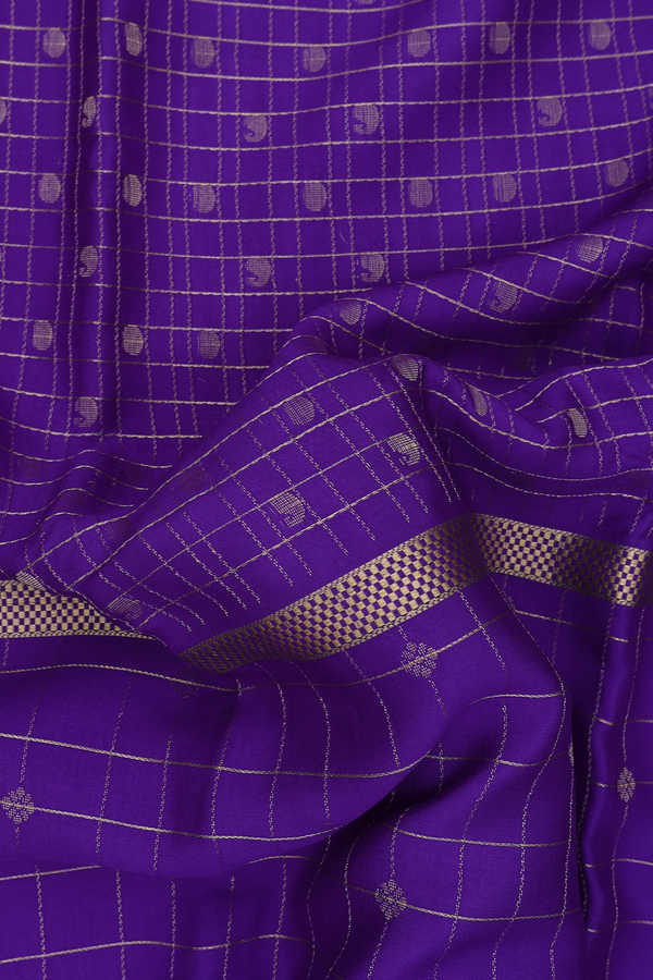 Mysore Silk Saree In Royal Purple With Checks Design