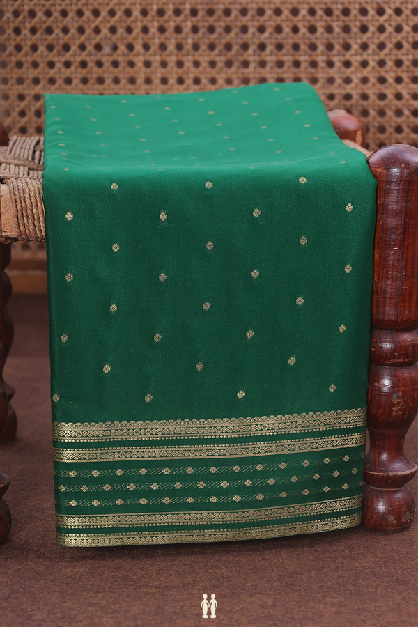 Mysore Silk Saree In Forest Green With Zari Buttis