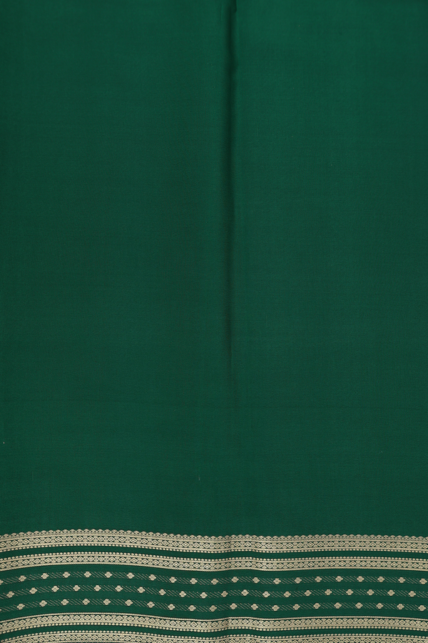 Mysore Silk Saree In Forest Green With Zari Buttis