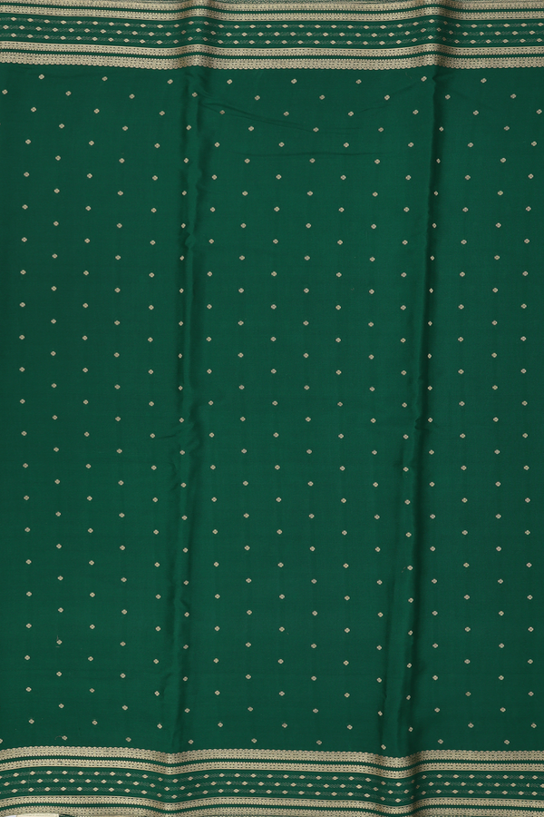 Mysore Silk Saree In Forest Green With Zari Buttis