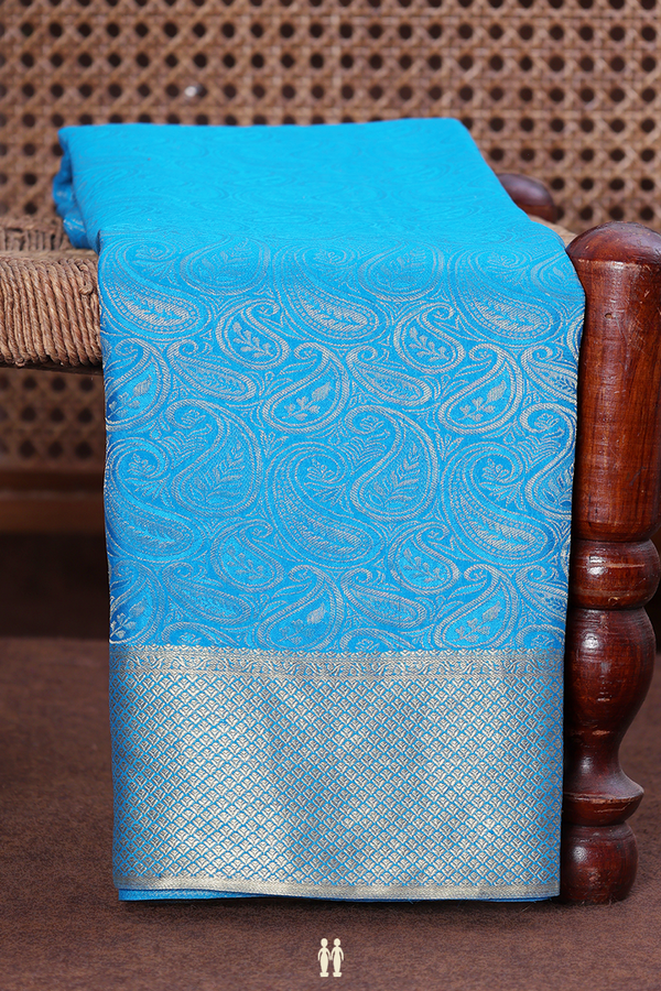 Mysore Silk Saree In Cerulean Blue With Paisley Design