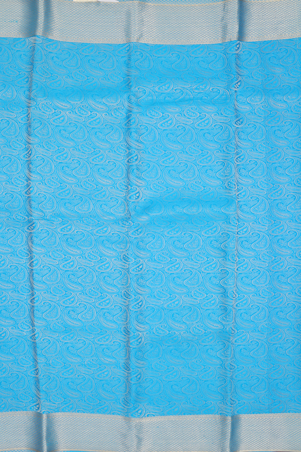 Mysore Silk Saree In Cerulean Blue With Paisley Design