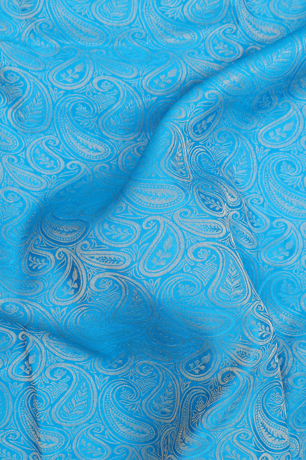 Mysore Silk Saree In Cerulean Blue With Paisley Design