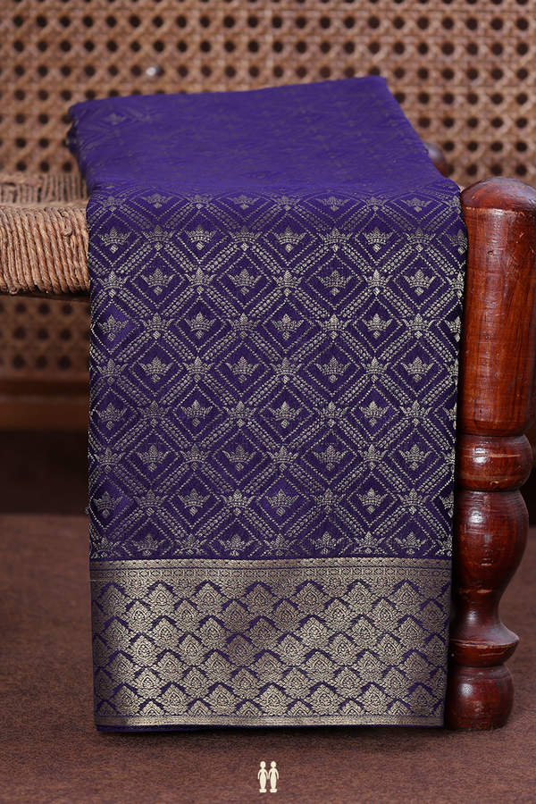 Mysore Silk Saree In Navy Blue With Diamond Design