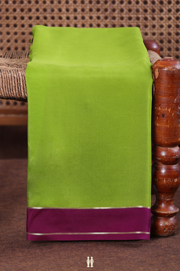Mysore Silk Saree In Pear Green With Contrast Border