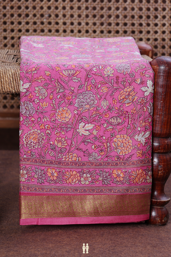 Crepe Saree In Pink With Floral Design