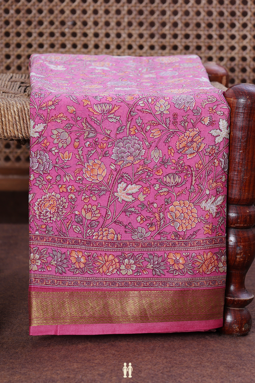 Crepe Saree In Pink With Floral Design