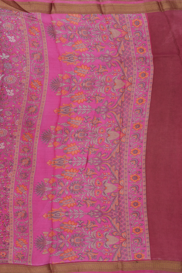 Crepe Saree In Pink With Floral Design