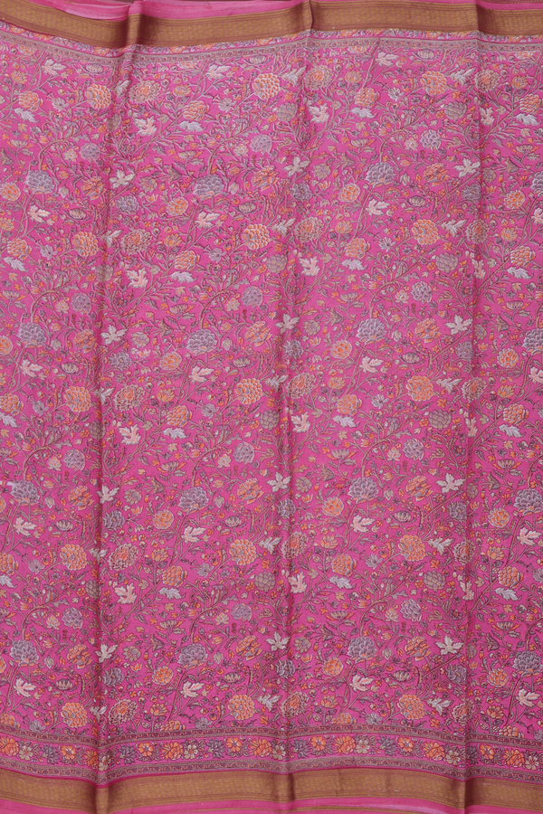 Crepe Saree In Pink With Floral Design