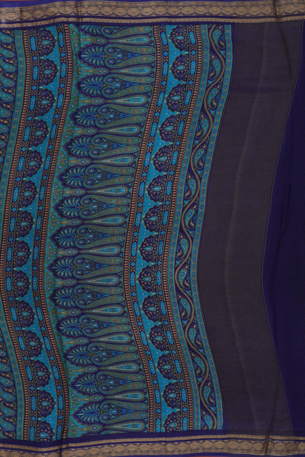 Crepe Saree In Oxford Blue With Paisley Design