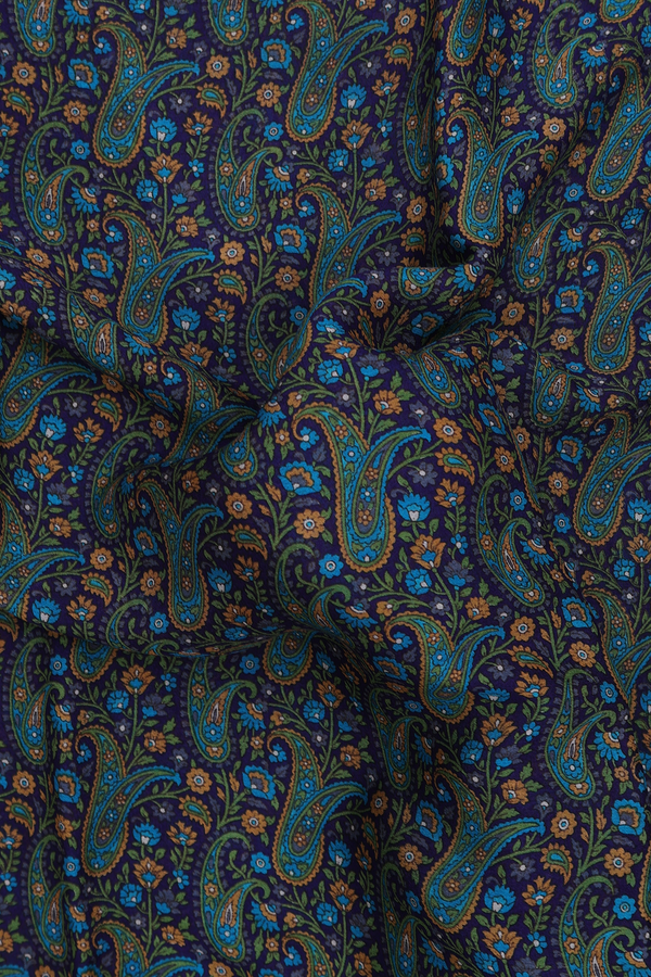 Crepe Saree In Oxford Blue With Paisley Design
