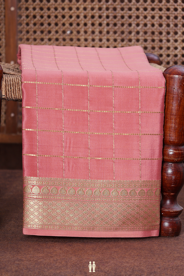 Mysore Silk Saree In Dusty Peach With Checks Design
