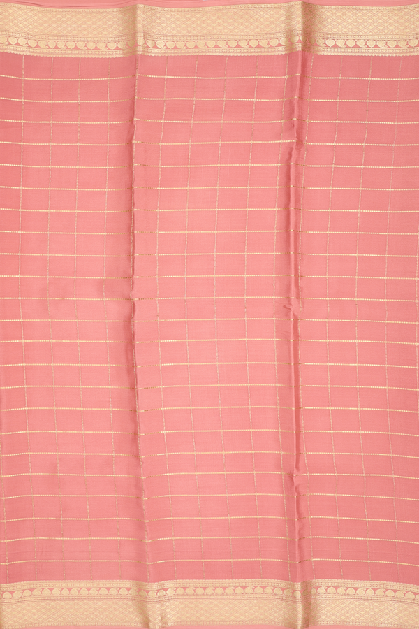 Mysore Silk Saree In Dusty Peach With Checks Design