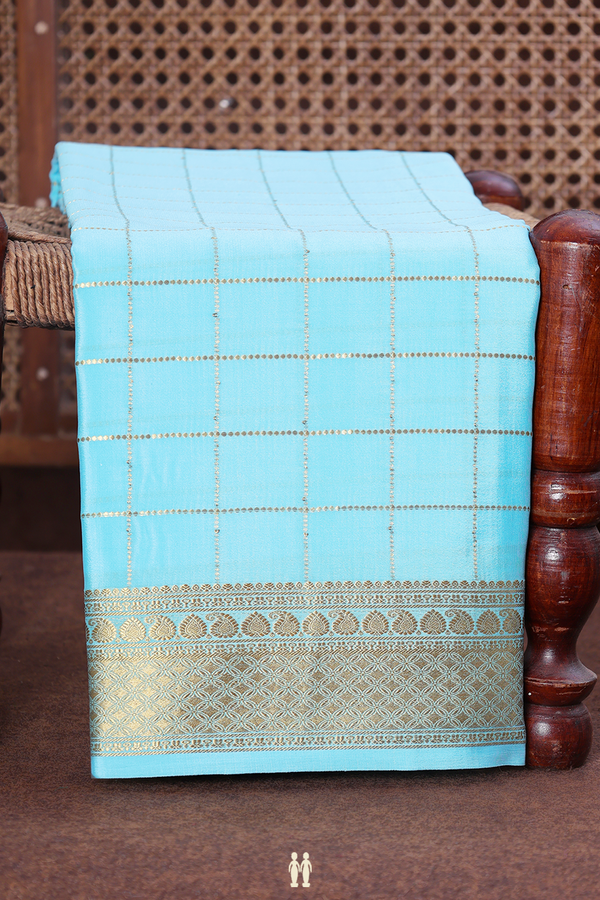Mysore Silk Saree In Light Blue With Checks Design