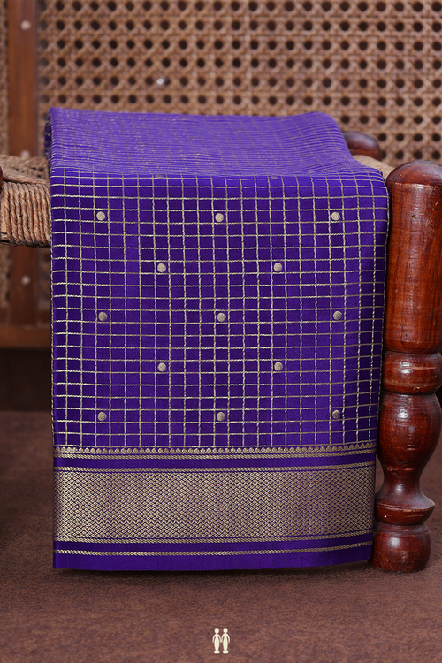 Mysore Silk Saree In Royal Blue With Checks Design