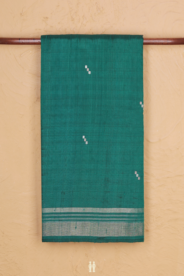 Jute Saree In Green With Zari Buttas