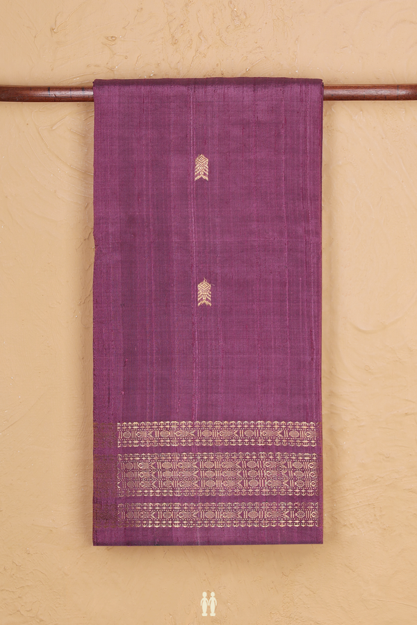 Jute Saree In Dusty Purple With Fish Buttas