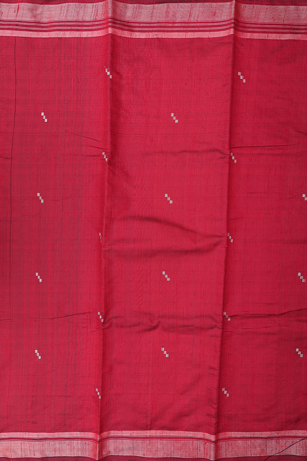 Jute Saree In Red With Zari Buttas
