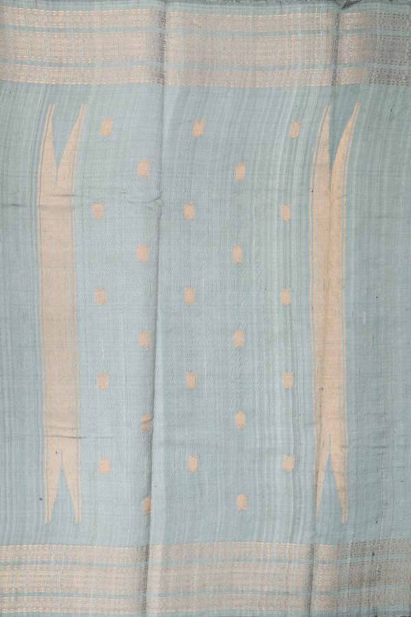 Jute Saree In Sage Green With Fish Buttas