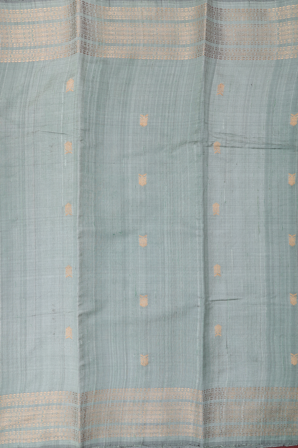 Jute Saree In Sage Green With Fish Buttas