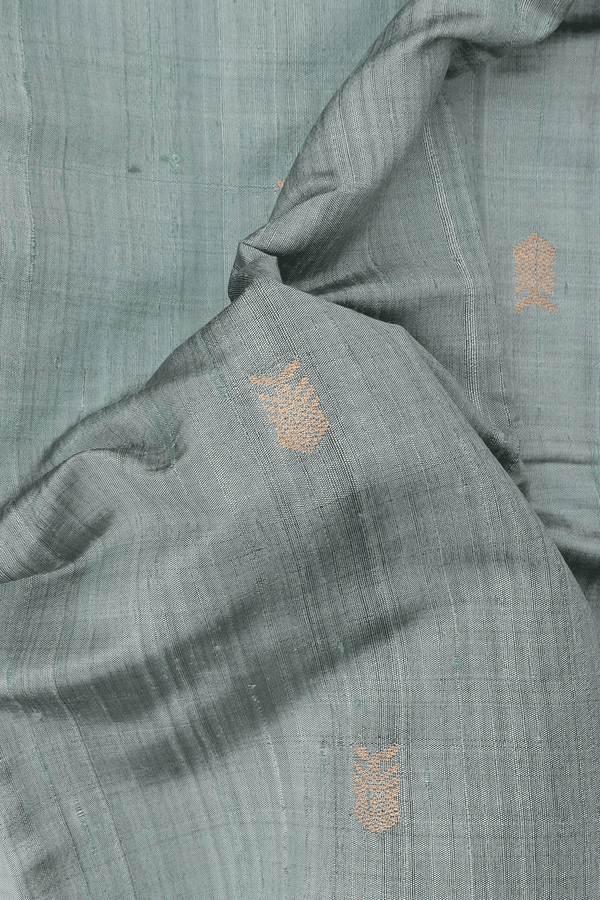 Jute Saree In Sage Green With Fish Buttas