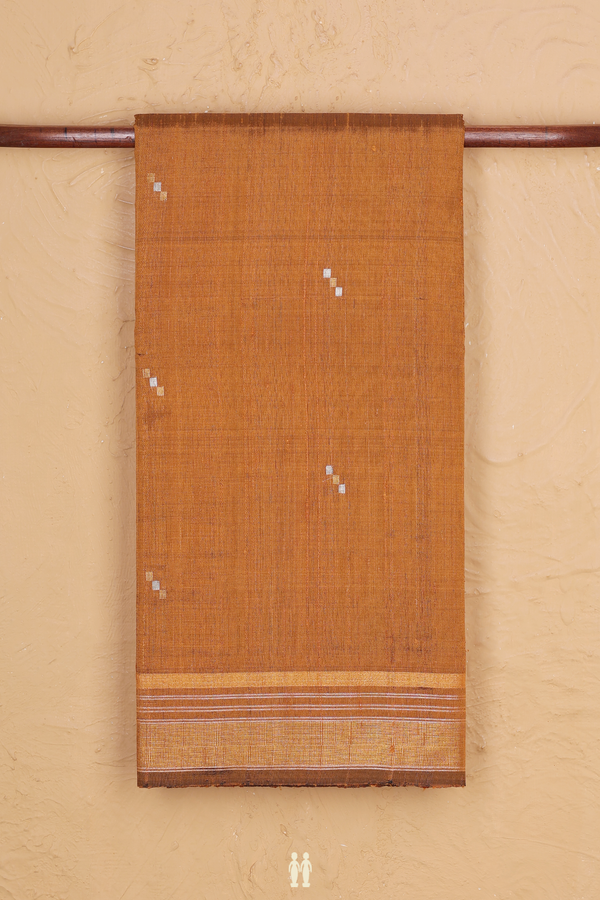 Jute Saree In Brown With Zari Buttas