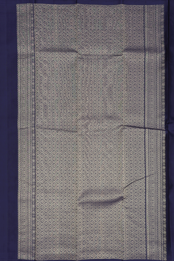 Kanchipuram Silk Saree In Navy Blue With Paisley Buttas