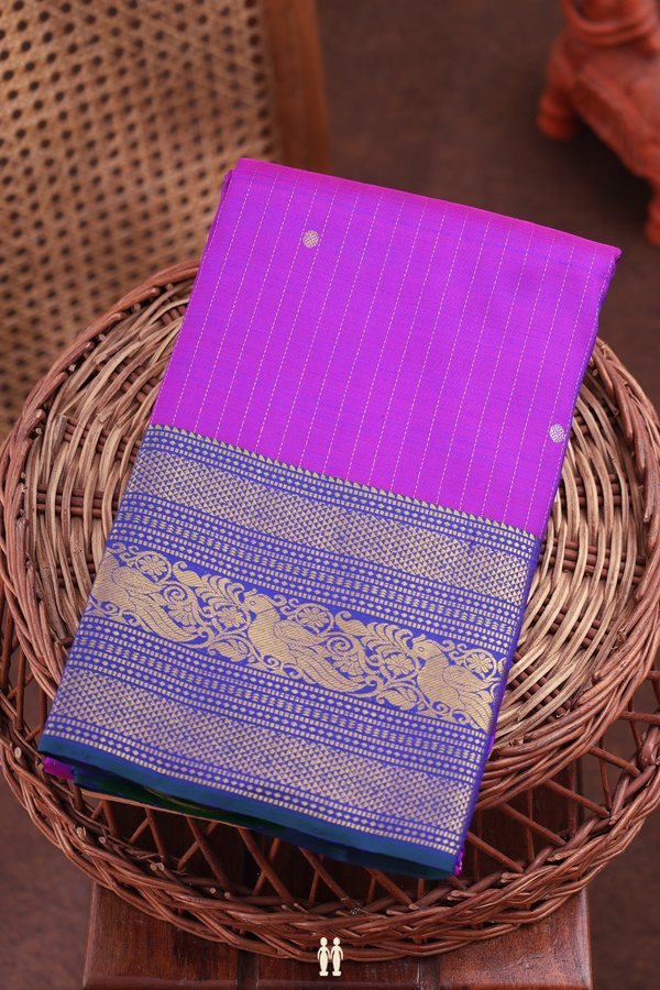 kanchipuram Silk Saree In Dual Tone With Stripes Design