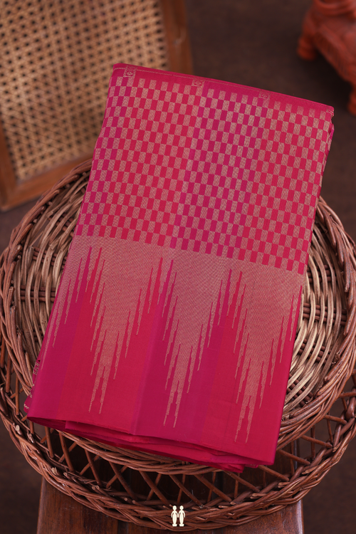 Kanchipuram Silk Saree In Red And Magenta With Checks Design