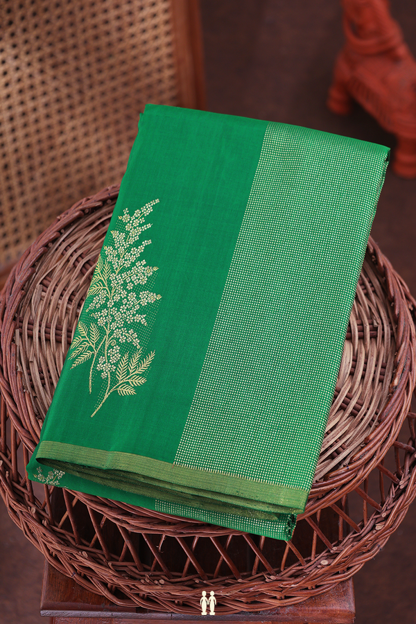 Kanchipuram Silk Saree In Green Along Stripes With Motifs