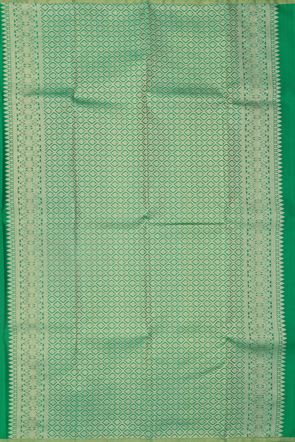 Kanchipuram Silk Saree In Green Along Stripes With Motifs