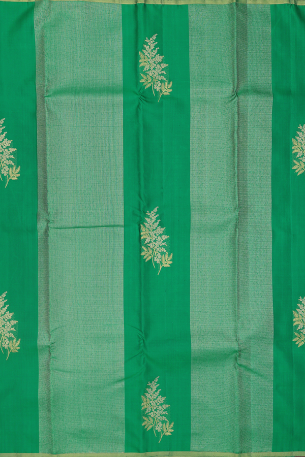 Kanchipuram Silk Saree In Green Along Stripes With Motifs