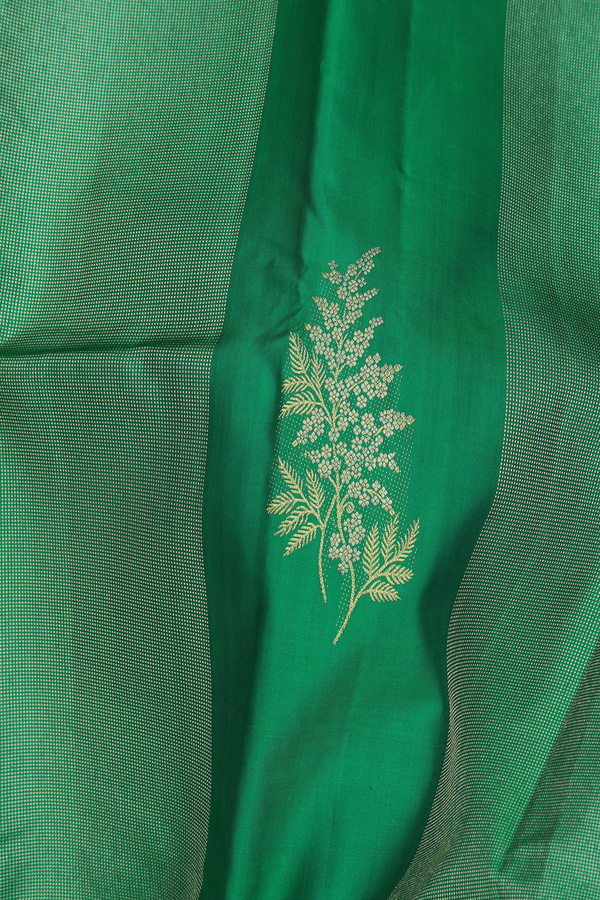 Kanchipuram Silk Saree In Green Along Stripes With Motifs