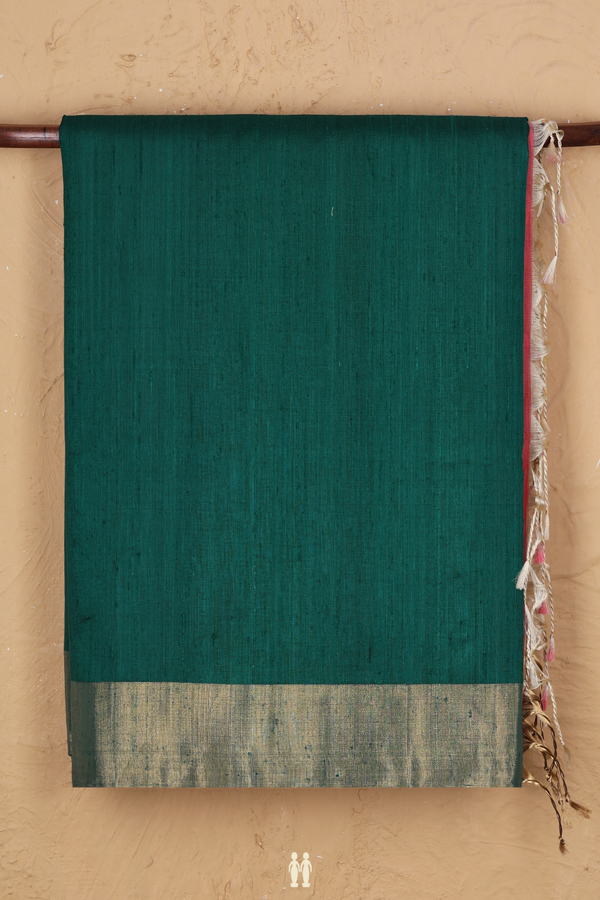 Raw Silk Saree In Forest Green With Bavanchi Border